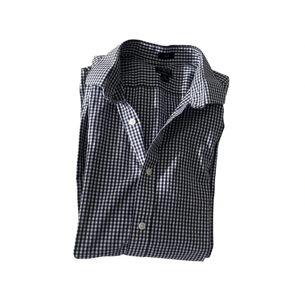J.Crew Slim Fit Gingham Flex Wrinkle-Free Button Down Shirt‎ M NWOT $98